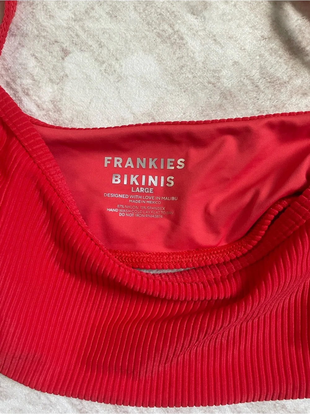Frankie's Bikinis Red Ribbed String Bikini Set